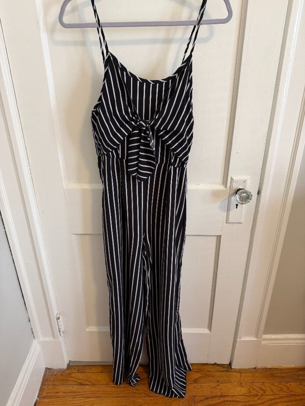 Lavender Field Black & White Striped Jumpsuit – Tie Front Wide Leg Romper Size M